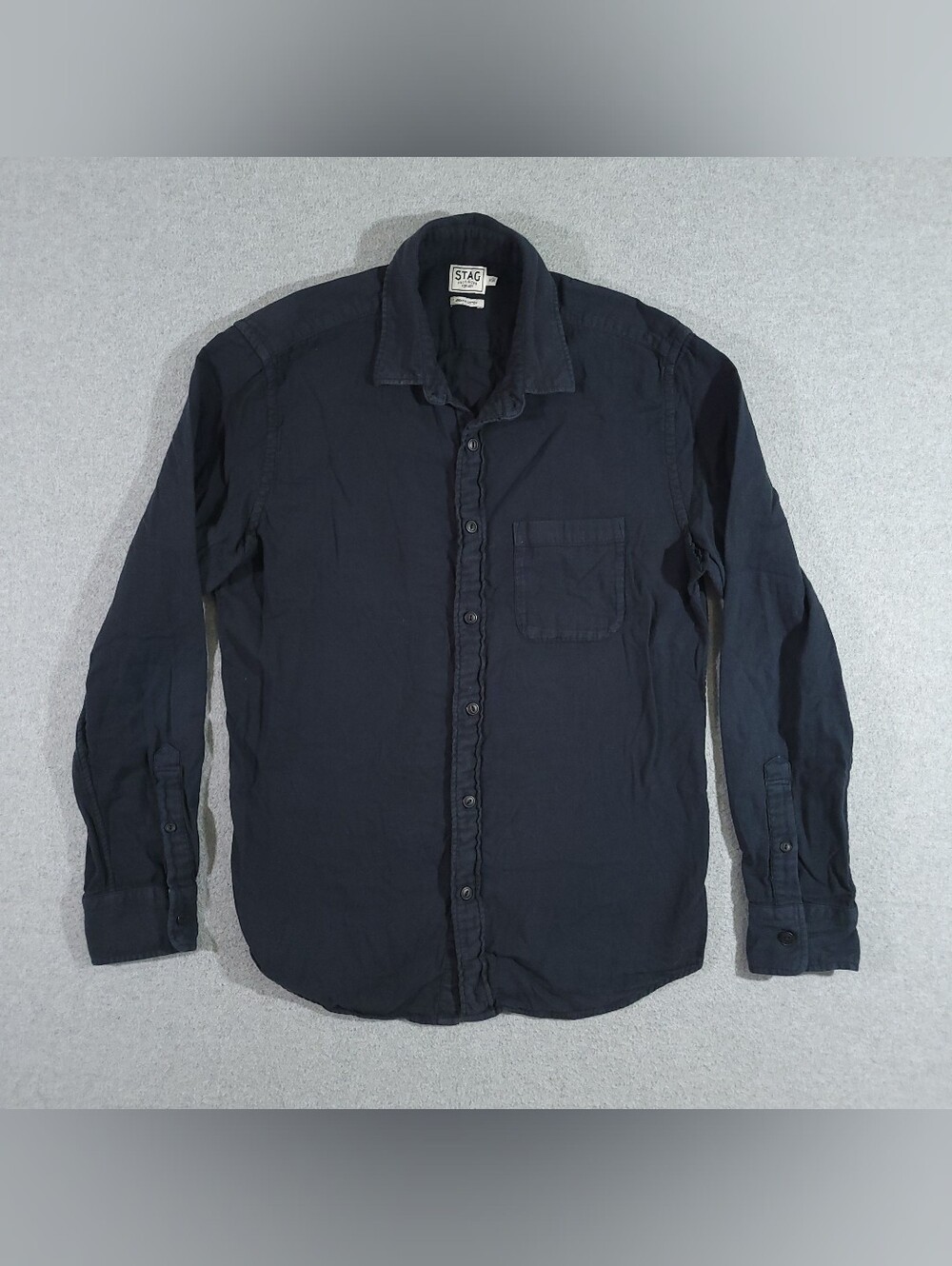 Stag Provisions Men’s Button Up Shirt Black Medium Double Cloth Organic Cotton